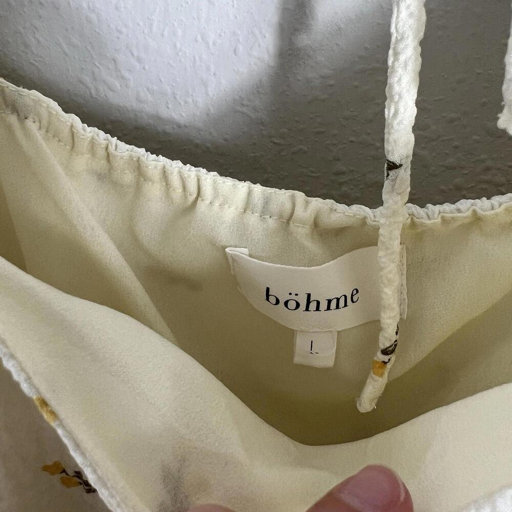 Bohme Tiered Midi Dress Floral Textured Seersucker Cream Fairy Cottage Large - Picture 4 of 7